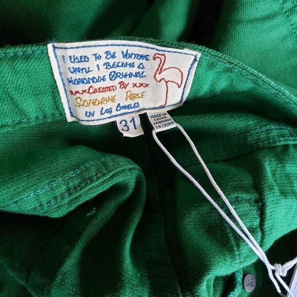 Sandrine Rose x Free People Straight Fit Button Fly Cotton/Flax Jeans in Green - Picture 7 of 9